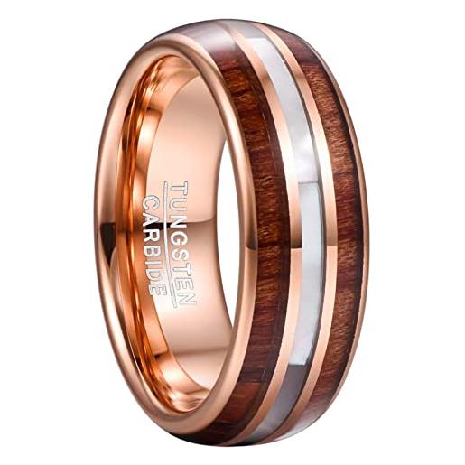 VAKKI 8mm uomo tungsteno anello moda in oro rosa anello anello finitura legno anello promessa intarsiato in madreperla bianca misura 61(21.5)