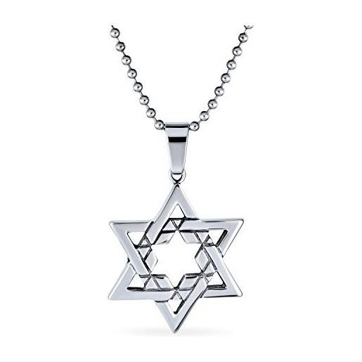 Bling Jewelry collana pendente unisex religiosa per uomini con stella di david per hanukkah per bar mitzvah con catena a palline in acciaio inossidabile