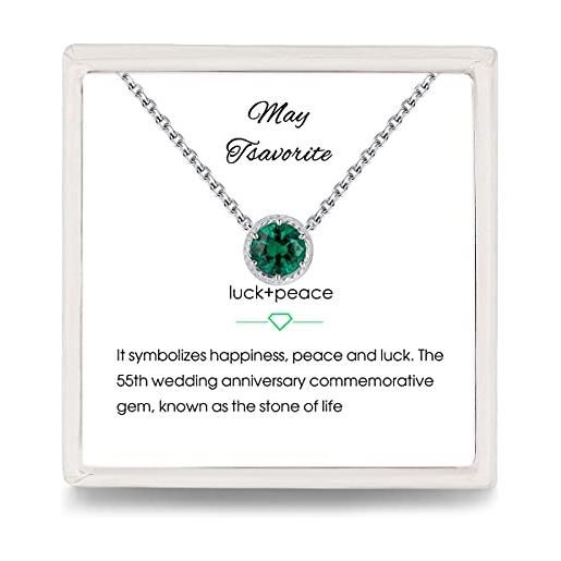 Presentski maggio ciondolo smeraldo pendente, birthstone pendente solitario collana in argento 925 donna