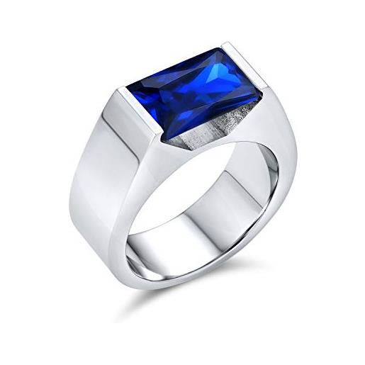 Bling Jewelry personalizzare geometrico 4ctw rettangolare simulato zaffiro blu o chiaro cubico zirconia smeraldo taglio aaa cz dichiarazione anello di fidanzamento per gli uomini in acciaio inox tonalità argento