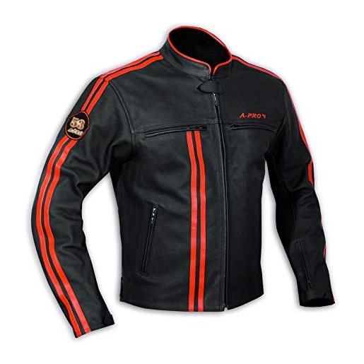 A-Pro giacca in pelle da uomo, biker, per motocicletta, protezioni certificate ce, arancione, l