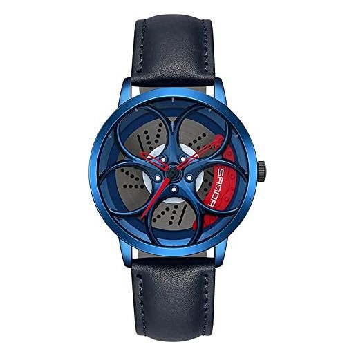 ZFVEN rim hub orologio unico 3d motorsport stereo ruota stereoscopica da uomo orologi da polso sportivi al quarzo (blue red)