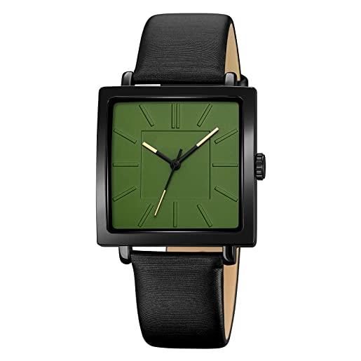 GBB simplicity - orologio da polso da donna, quadrato, elegante, analogico, al quarzo, con cinturino in pelle, impermeabile, alla moda, per donne e ragazze, nero verde, cinturino