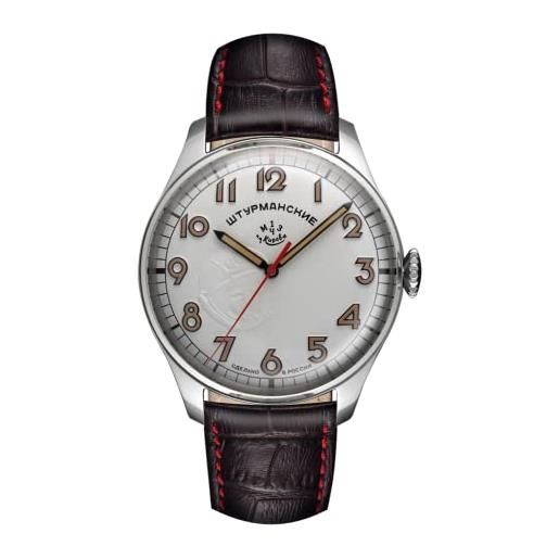 Sturmanskie gagarin heritage 2609/9045921 - orologio analogico da uomo con cinturino in pelle, grigio chiaro, retrò