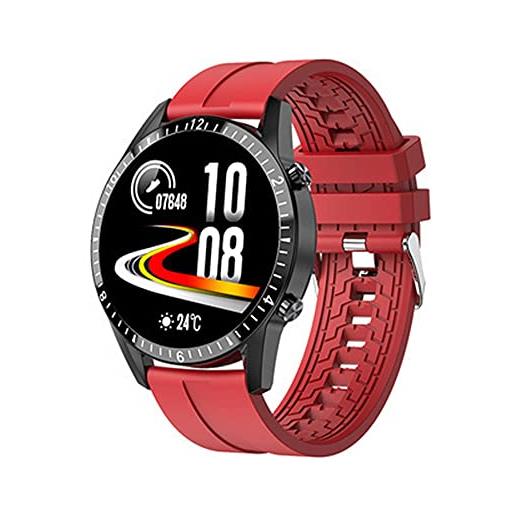 KDFJ orologio intelligente da uomo, orologio fitness tracker con risposta alla chiamata bluetooth, orologio sportivo in acciaio inossidabile impermeabile ip67 per android ios-silicone rosso