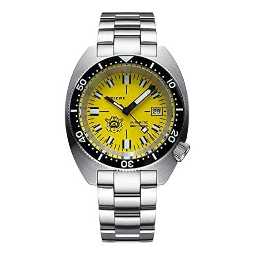 LOve Peace steeldive sd1977t orologio subacqueo giallo nh35 orologio da polso meccanico impermeabile 200m luminoso per uomo (steel strap)