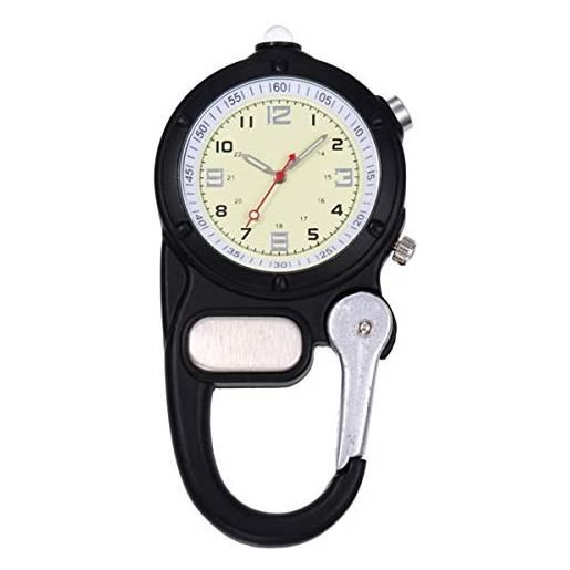 MXBAOHENG vintage mini moschettone orologio da tasca con piccola torcia elettrica del gancio portatile fino zaino moschettone black watch