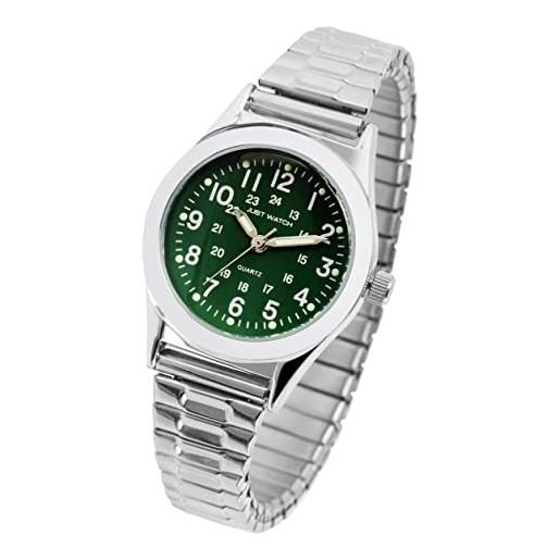 Just Watch orologio da donna in acciaio inox, facile da leggere, 18 cm, diametro: 27,5 mm, 14 mm, luminoso, 24 ore, regalo per donne, colore argento verde, bracciale