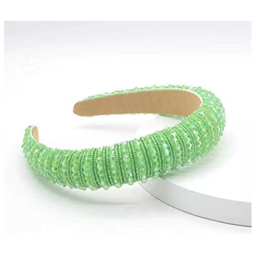 Bottega della Principessa cerchietto gioiello bombato con perle effetto cristallo-glitterato-strass-cerchietto per capelli donna elegante (verde)