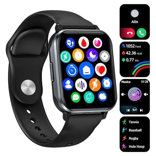 Gardien smartwatch, chiamate bluetooth orologio fitness uomo donna 1.83 smart watch con contapassi cardiofrequenzimetro spo2 impermeabil ip68 per android ios (nero)