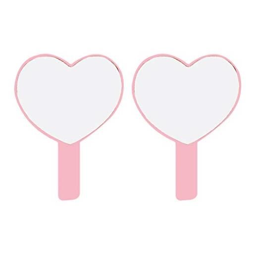 Beaupretty - specchio tascabile a forma di cuore, piccolo, portatile, creativo, in plastica, da viaggio, per donne e ragazze, colore: rosa