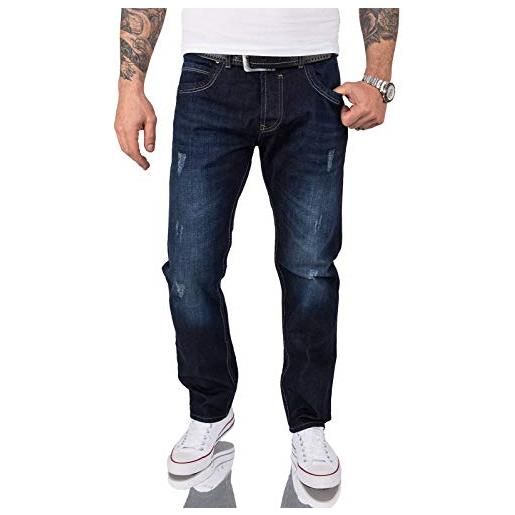 Lorenzo Loren jeans da uomo, look used, straight-cut m32 blu used 34w x 32l