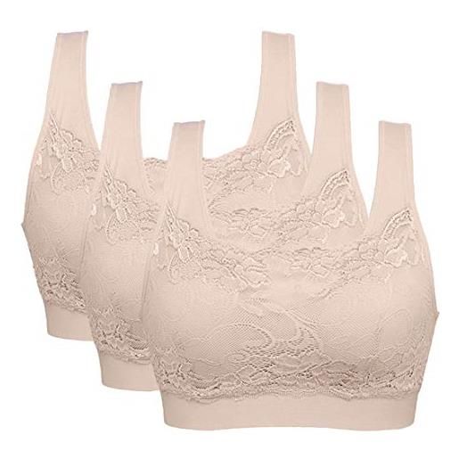 Vertvie reggiseno sportivo da donna reggiseno confort yoga sportivo supporto allenamento running jogging senza ferretto imbottitura confezione reggiseno in pizzo da 3(a-nero+bianco+pelle+rosa, l)