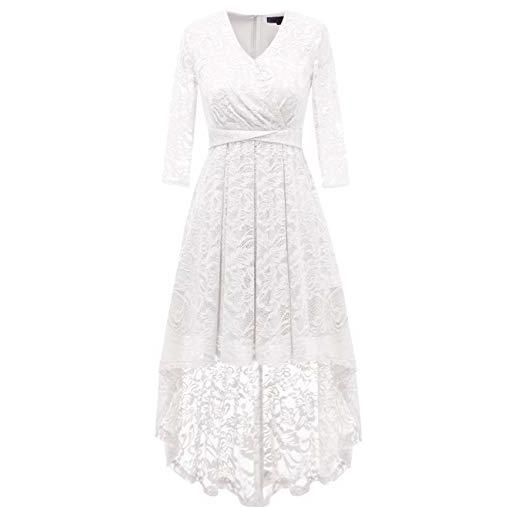 DRESSTELLS donna vintage vestito pizzo casual cerimonia maniche lunghe colletto a v white 2xl