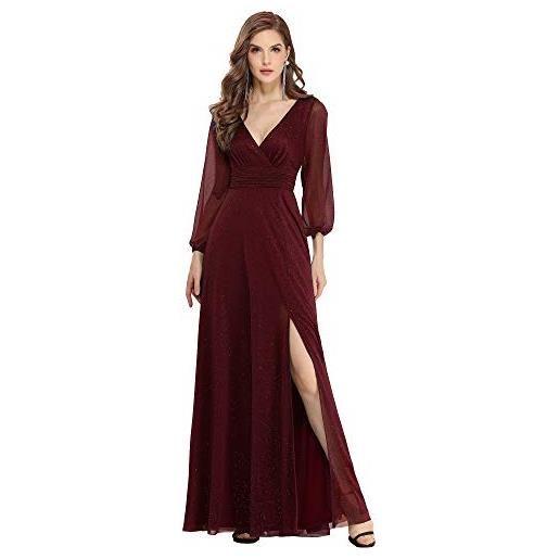 Ever-Pretty vestiti da cerimonia donna elegante manica lunga scollo a v abiti da damigella stile impero brillantini nero 44