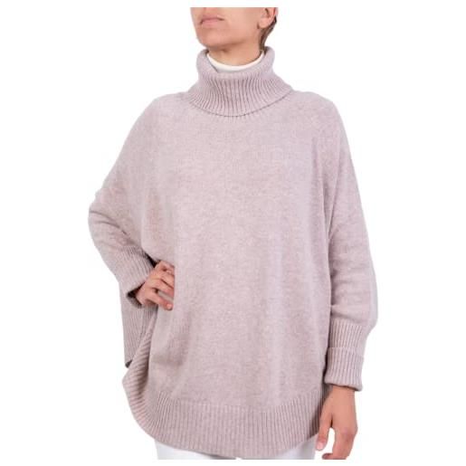 Marenza poncho misto cashmere kimono collo anello donna made in italy doppio filo manica lunga lana merino cachemire mantella taglia unica regalo abbigliamento inverno coprispalle (bianco)