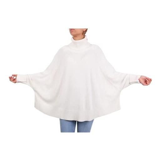 Marenza poncho misto cashmere kimono collo anello donna made in italy doppio filo manica lunga lana merino cachemire mantella taglia unica regalo abbigliamento inverno coprispalle (verde scuro)