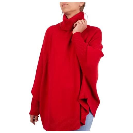Marenza poncho misto cashmere kimono collo anello donna made in italy doppio filo manica lunga lana merino cachemire mantella taglia unica regalo abbigliamento inverno coprispalle (blu)
