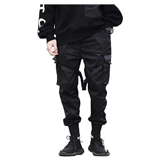 Aelfric Eden pantaloni da jogging da uomo casual streetwear lunghi hip hop cargo pantaloni neri della tuta con tasche, nero 16. , m