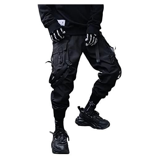 Aelfric Eden pantaloni da jogging da uomo casual streetwear lunghi hip hop cargo pantaloni neri della tuta con tasche, nero 16. , m