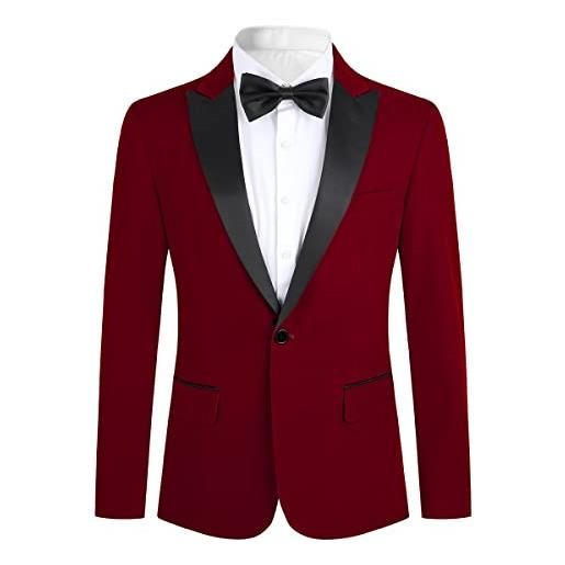 Allthemen giacca da uomo giacca da smoking in velluto attillato slim fit con un bottone rosso large
