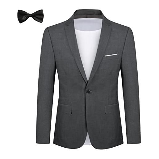 Allthemen abito da uomo in 2 pezzi in tinta unita con un bottone blazer + cravatta giacca formale da lavoro per matrimonio grigio xxl