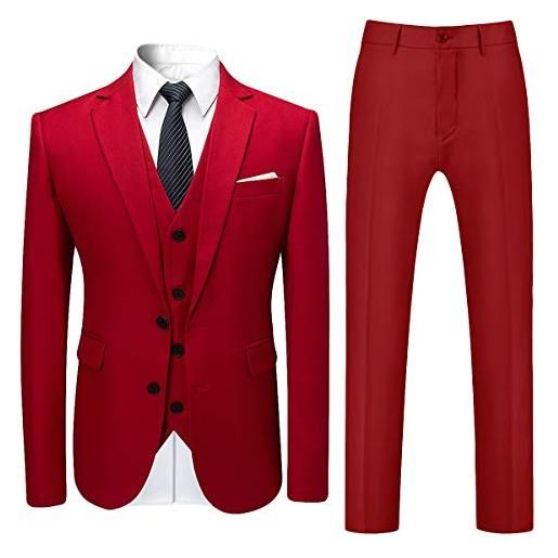 Allthemen abito da uomo 3 pezzi slim fit completo da sposa da cerimonia da cena blazer con 2 bottoni smoking suit giacca pantaloni gilet rosso s
