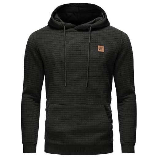 YuKaiChen felpa con cappuccio da uomo casual a maniche lunghe a quadri con coulisse jacquard con fodera interna in pile, m