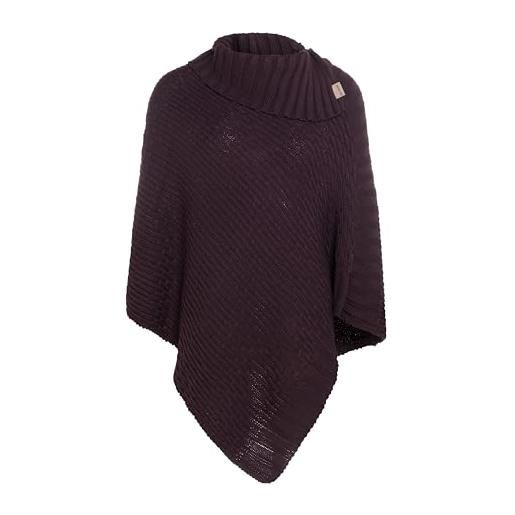 Knit factory - poncho lavorato a maglia nicky - poncho da donna con colletto - con lana - alta qualità, melanzana, taglia unica