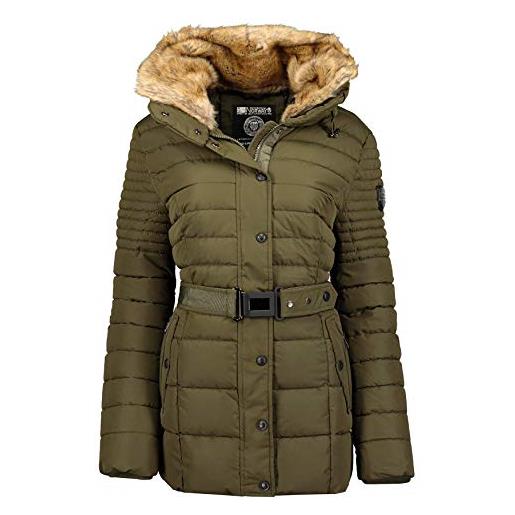 Geographical Norway bellena - parka grande da donna - cappotto invernale caldo - maniche lunghe e collo in pelliccia sintetica - giacca da donna in tessuto resistente (cachi)