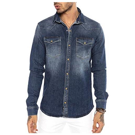 Redbridge camicia a jeans da uomo stile casual denim cotone blu scuro m