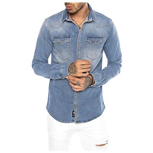 Redbridge camicia a jeans da uomo stile casual denim cotone blu scuro xxl