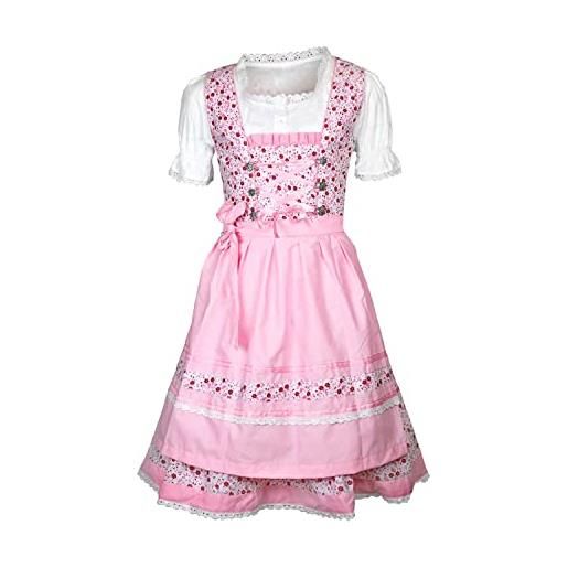 MS-Trachten vestito tradizionale dirndl per bambini, 3 pezzi, colore: rosa. , 104 cm