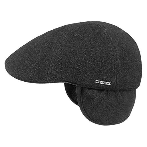 Stetson texas wool coppola paraorecchie uomo - cappellino in lana cappello piatto con visiera, paraorecchie, fodera, fodera autunno/inverno - xl (60-61 cm) nero