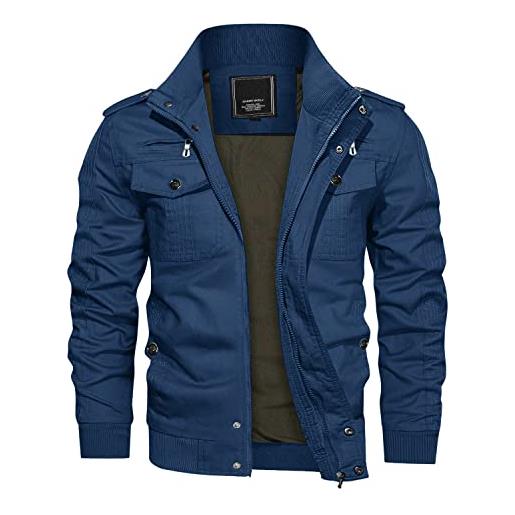 KEFITEVD - giacca da uomo per le mezze stagioni, leggera, invernale, adatta per l'autunno, con colletto alto, in cotone, stile militare e cargo, giacca a vento, caffè, xl