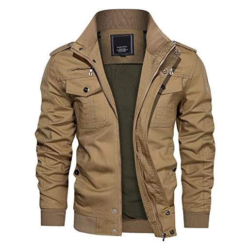 KEFITEVD - giacca da uomo per le mezze stagioni, leggera, invernale, adatta per l'autunno, con colletto alto, in cotone, stile militare e cargo, giacca a vento, blu denim, m