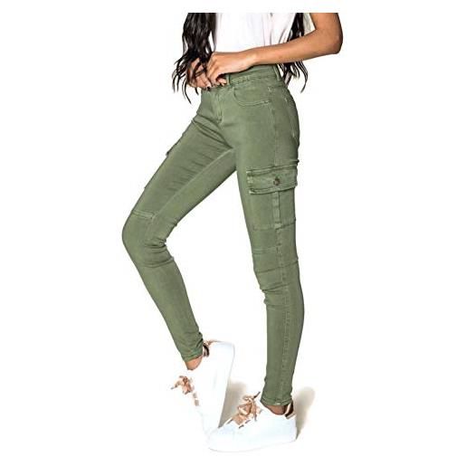 UDF pantaloni cargo da donna skinny slim pantaloni in morbido cotone elasticizzato jeans uk 36-44 carico verde cachi 44