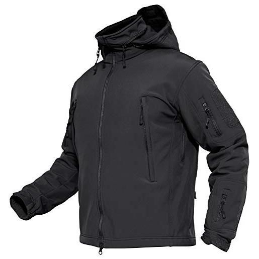 TACVASEN giacche militari softshell da uomo giacche impermeabili in pile da sci all'aperto cerniera leggera, nero