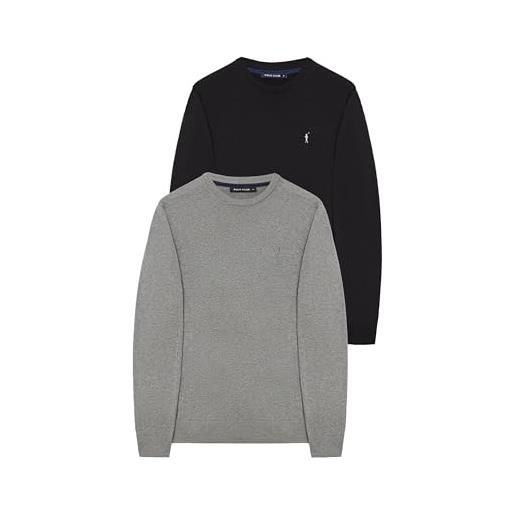 Polo Club maglione uomo basico grigio 100% cotone - maglioni con logo ricamato