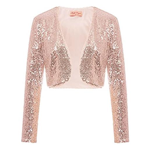 Belle Poque coprispalle cropped top con paillettes da sera da donna per abiti da ballo neri (570-1) piccoli