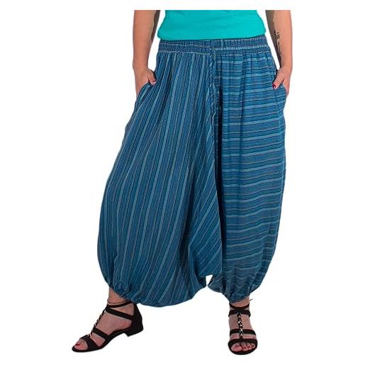 Coline pantaloni harem nani etnici a strisce a metà stagione (turchese, taglia unica)
