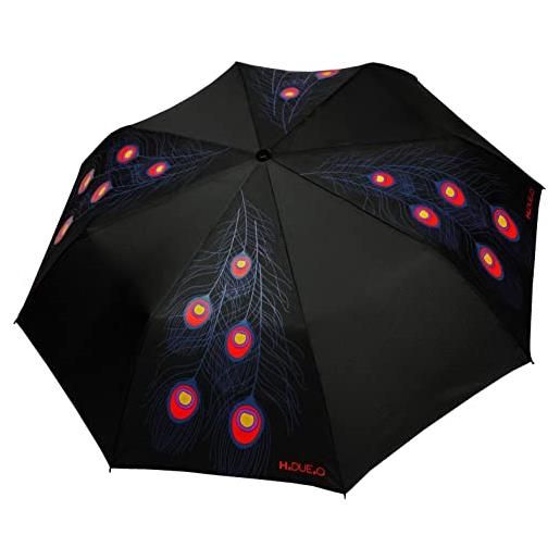 H.DUE.O ombrello automatico apri chiudi. Ombrello donna elegante pieghevole antivento robusto. Fodero antigoccia rinforzato con cerniera [vanity] [nero/rosso]