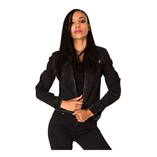 Nina Carter giacca da donna in jeans, con cappuccio, effetto lavaggio, nero (s382-1), xl