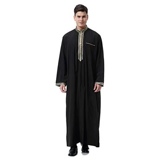 Greatfool kaftano uomo in nero con finiture di alta qualità - vestito arabo uomo in stile kaftan marocchino discreto e raffinato - xl