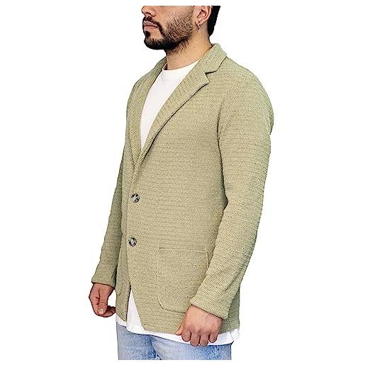 CLASSE77 blazer punto doppio chicco di riso - giacca jacket da uomo slim fit in cotone - artigianale, made in italy - casual, classica sportiva (xl, blu)