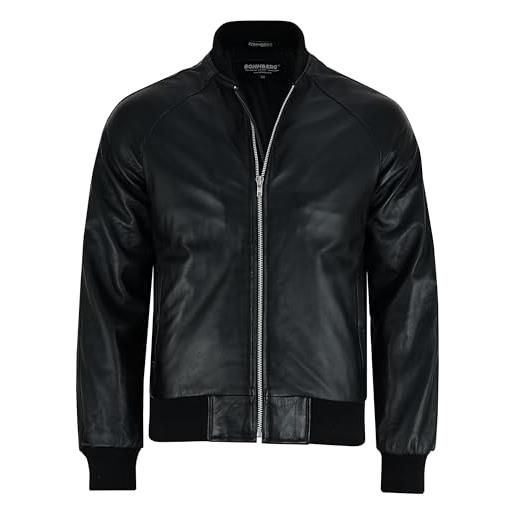 Bohmberg hardboiled bomber da uomo kaori, giacca realizzata in pelle di agnello di alta qualità, morbida, urbanwear, nero, m