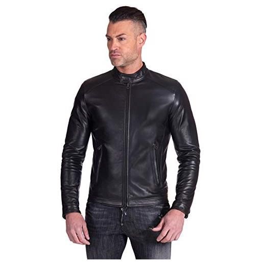 D'Arienzo giacca in pelle uomo nera vera pelle primavera moto giubbotto giubbino biker made in italy ted nero/46