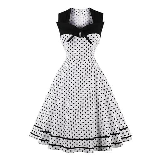 AXOE donna abito vintage anni 50 elegante con fiocco rockabilly cotone senza maniche per festa cerimonia blu pois bianco taglia 42, s