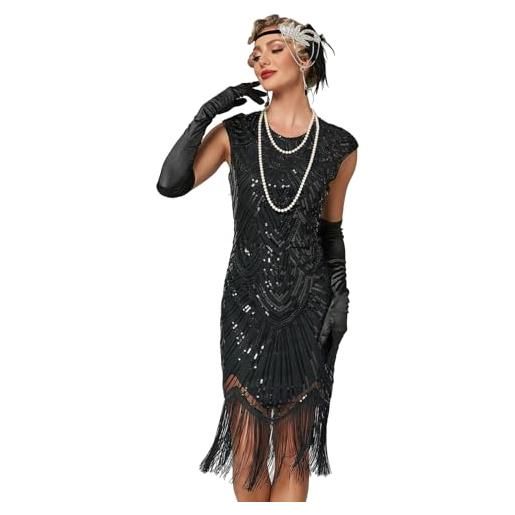 Viloree vestito gatsby donne 1920s vestito abito anni 20 donna vestito da sera paillette impreziosito frange nero & blu 3xl
