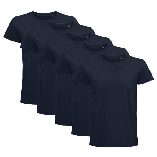 IMPRESSION T-SHIRT PERSONNALISE lotto di 5 magliette biologiche da uomo, a maniche corte, 100% cotone, provenienti da agricoltura biologica, confezione da 5 magliette colori disponibili, bianco, nero, maglietta di qualità, marina
